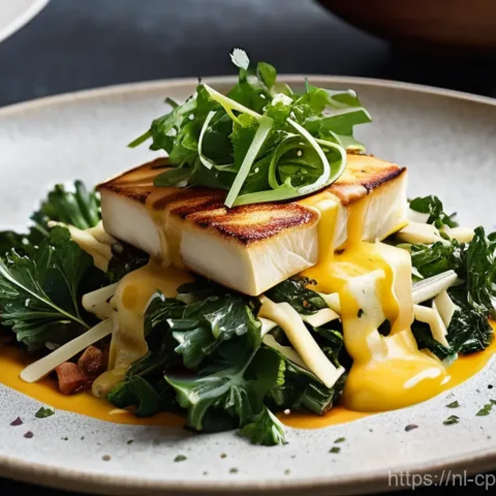 퓨전 요리의 혁신 주도하기 - **Prompt:** "A gourmet and artistically plated Kapsalon dish, showcasing a sophisticated blend of Du...