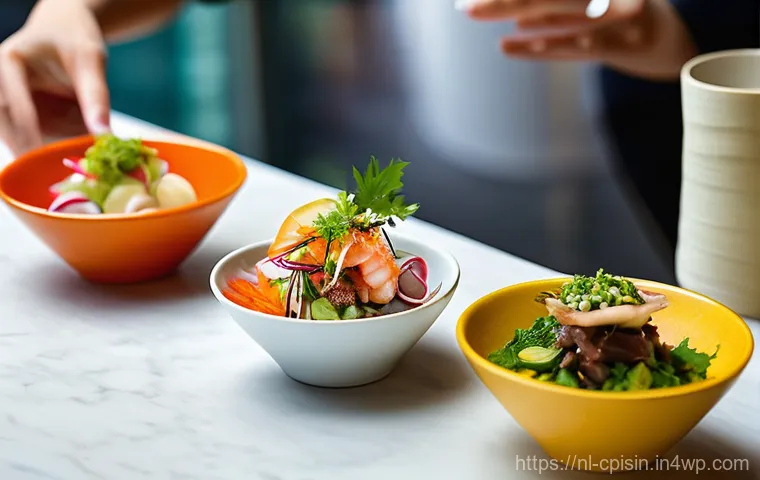 퓨전 요리의 혁신 주도하기 - **Prompt:** "A visually stunning sushi platter featuring innovative Dutch-inspired fusion rolls. One...