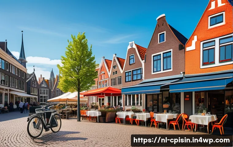 퓨전 요리에서의 글로벌 시장 진출 전략 - A vibrant Dutch street scene featuring a cozy outdoor caf&eacute; serving fusion cuisine. The table display...