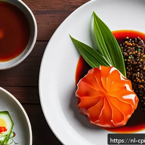 Home 30 퓨전 요리에서의 혁신적인 서비스 접근법 - A vibrant fusion cuisine dish showcasing a beautifully plated Indonesian-Japanese meal combining ric...