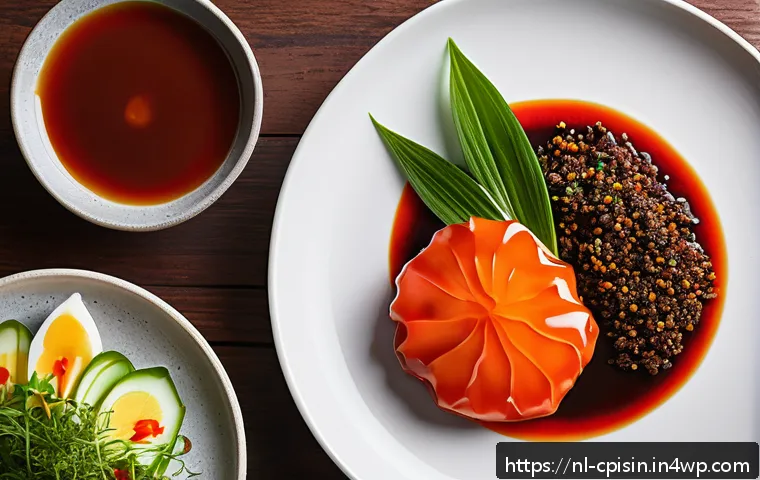 퓨전 요리에서의 혁신적인 서비스 접근법 - A vibrant fusion cuisine dish showcasing a beautifully plated Indonesian-Japanese meal combining ric...